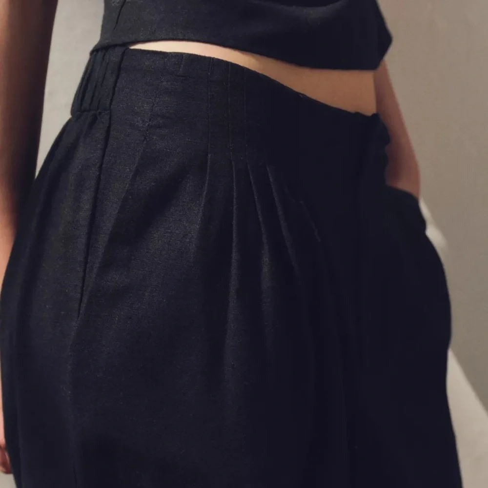 Zara NWT multi pleat linen blend embroidered pants black 0881/407 - Picture 10 of 10